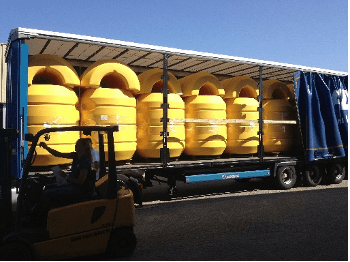 Floats for dredging hoses ready for transport
