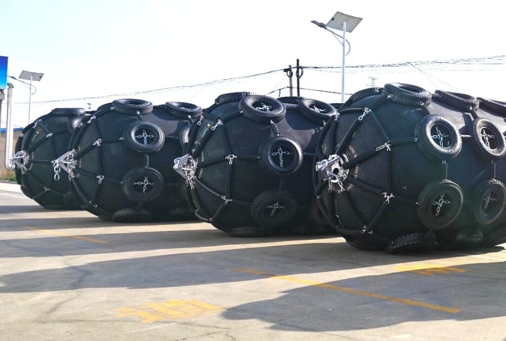 Pneumatic floating rubber fenders (Chain-and-Tire-Netting)
